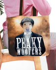 Personalized "Peaky Woofer" tote bag with a custom dog portrait in a Peaky Blinders style.