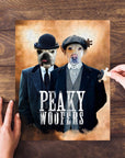 Custom Peaky Woofers personalized 2-pet puzzle featuring dogs in suits and hats.