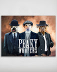 Personalized "Peaky Woofers" poster featuring three pets dressed in vintage suits and hats.