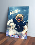Personalized Penn State Doggos canvas featuring a pug in a blue football uniform, holding a helmet.