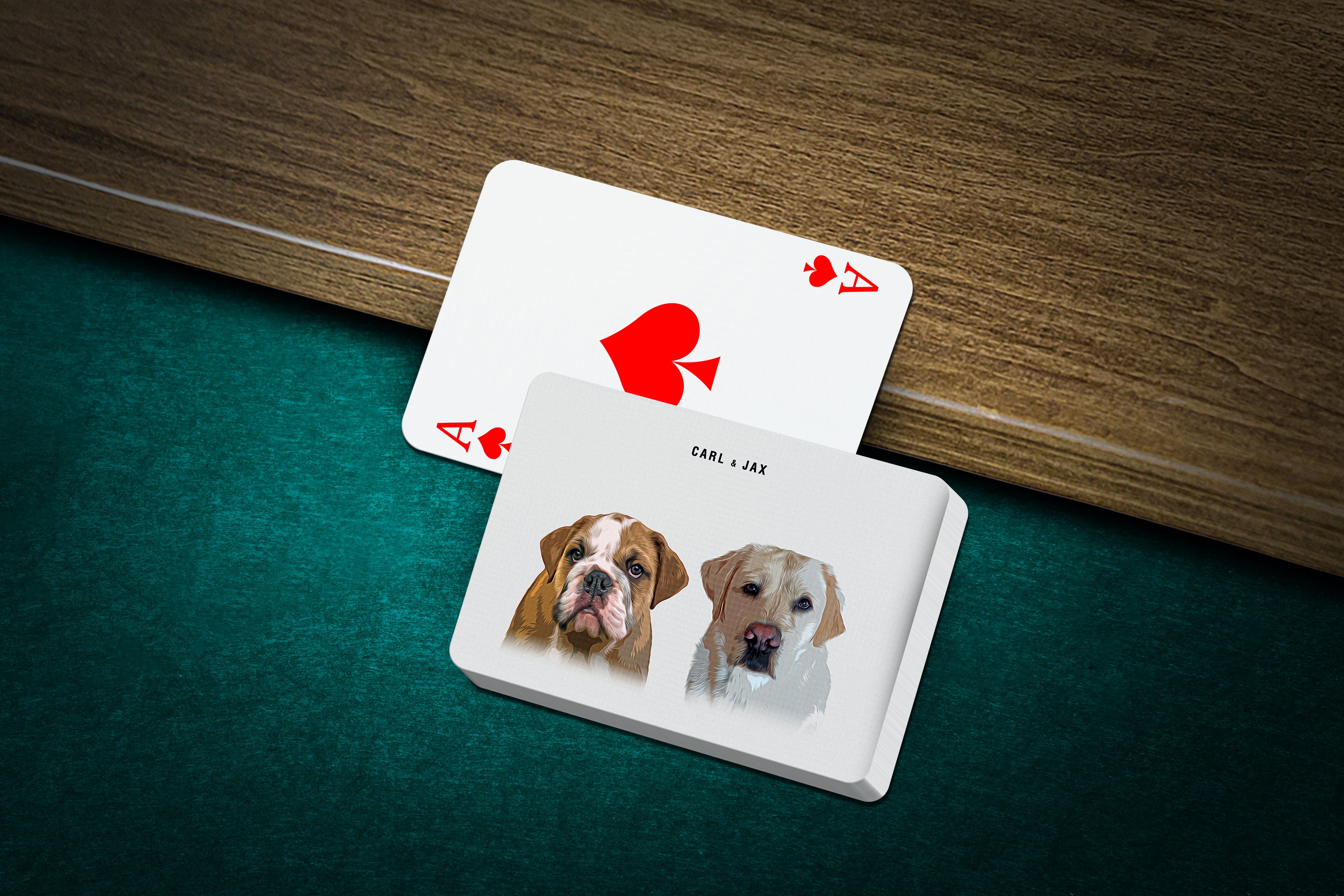 Personalized playing cards with custom modern pet portraits of a bulldog and labrador, "Carl & Jax".