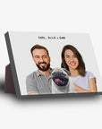 Personalized modern pet and humans standing canvas featuring a couple and a pug.