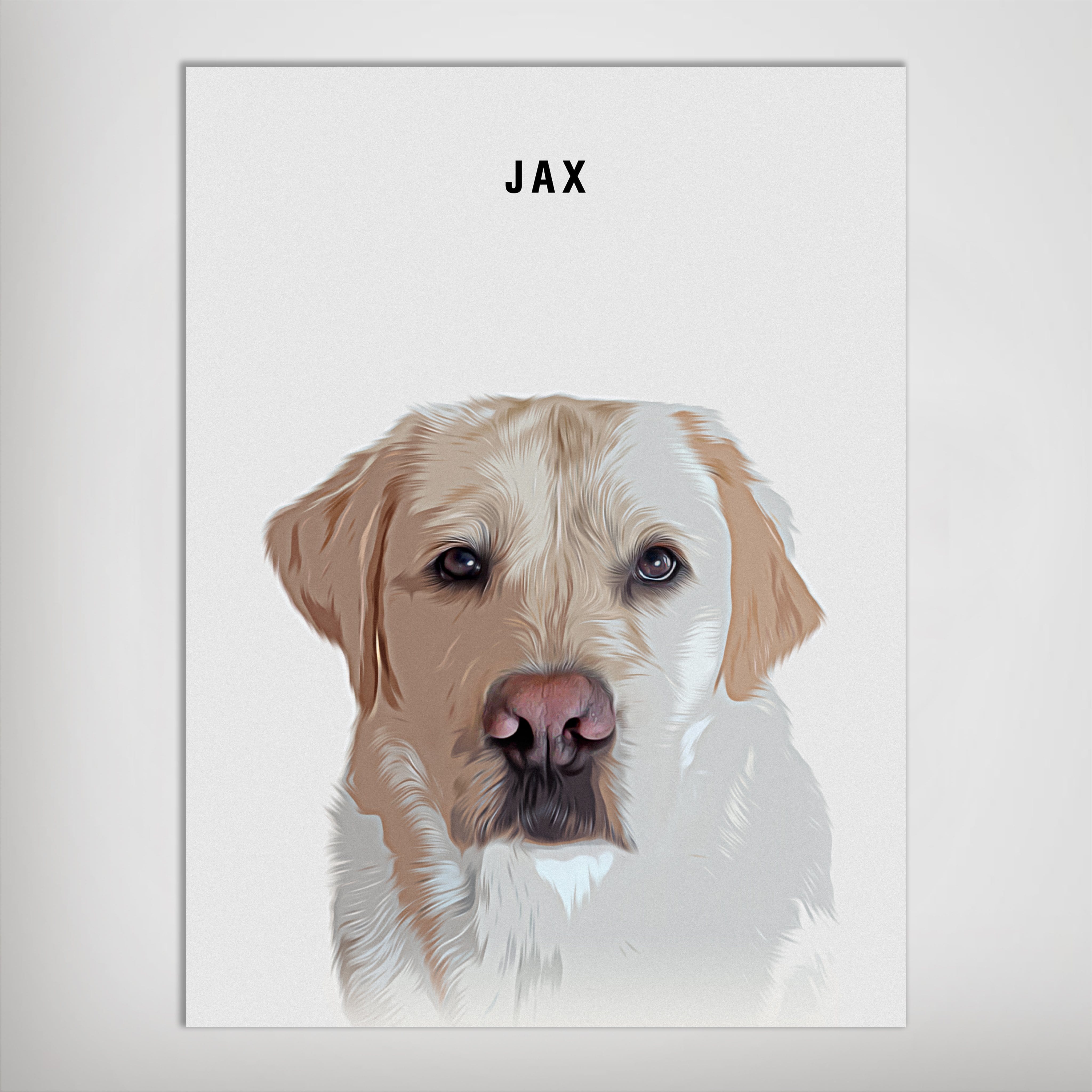 Personalized modern pet poster featuring a yellow Labrador named Jax, with a matte finish.