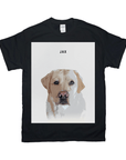Black Gildan t-shirt with a personalized graphic of a light brown dog named Jax.