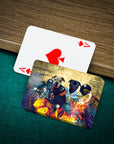 Custom personalized playing cards featuring two dogs in Pittsburgh football uniforms.