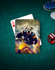 Personalized playing card featuring a bulldog in a Pittsburgh Steelers football uniform, named "Frank.