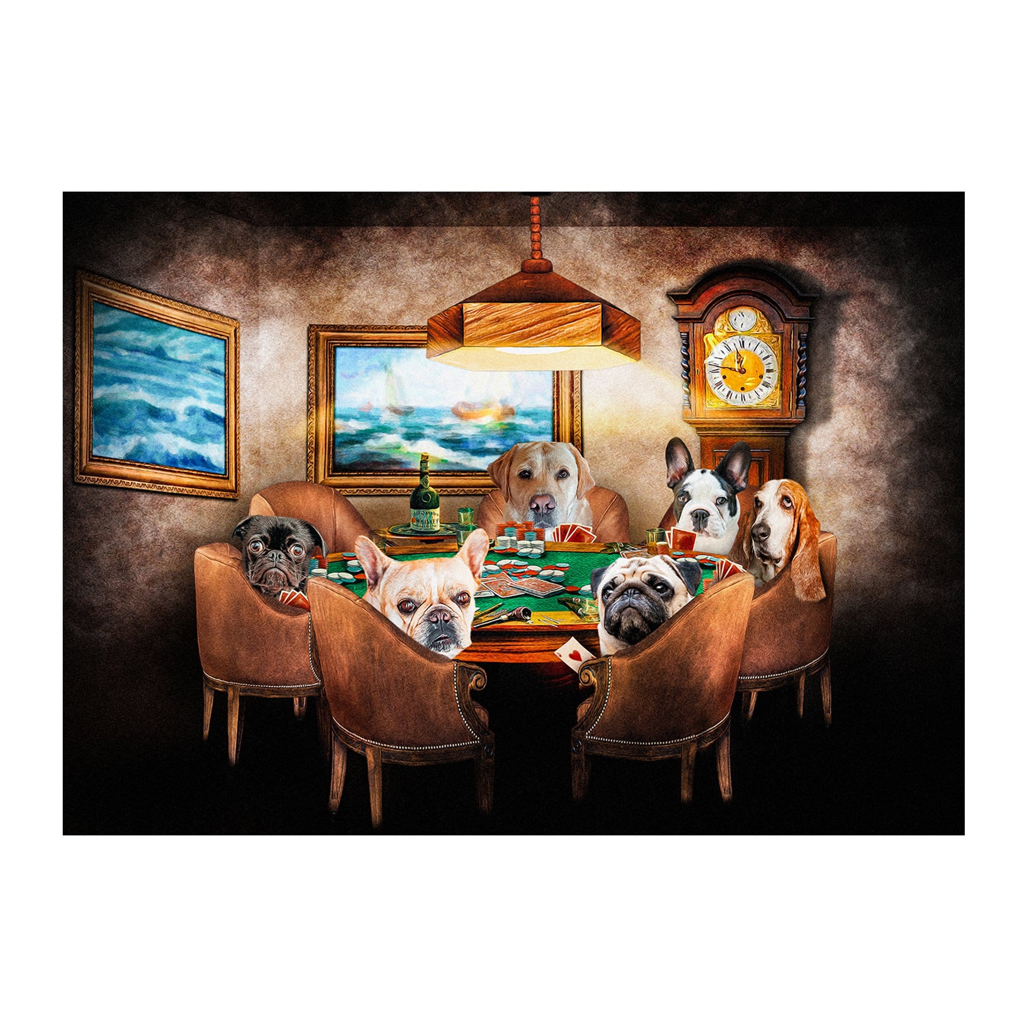 Retrato digital personalizado de 6 mascotas &#39;The Poker Players&#39;