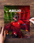 Custom Portugal Doggos Soccer personalized puzzle featuring a black dog in a red jersey.