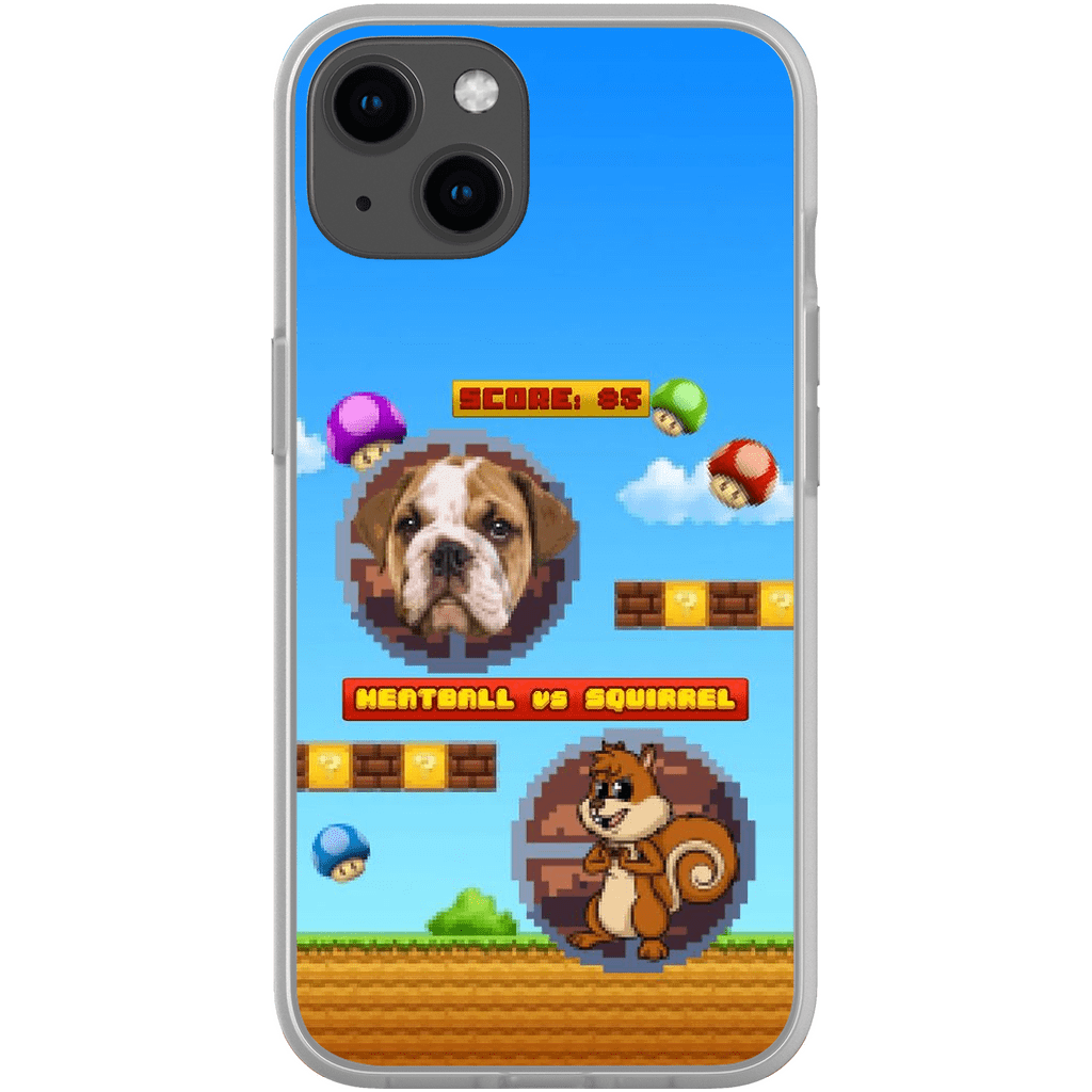 Funda de teléfono para mascotas personalizada con videojuego retro