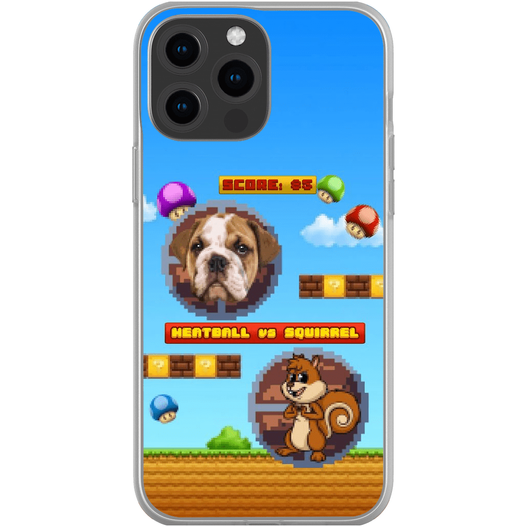 Funda de teléfono para mascotas personalizada con videojuego retro