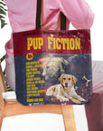 Personalized 'Pup Fiction' 2 pet tote bag featuring custom dog portraits in a vintage movie poster style.