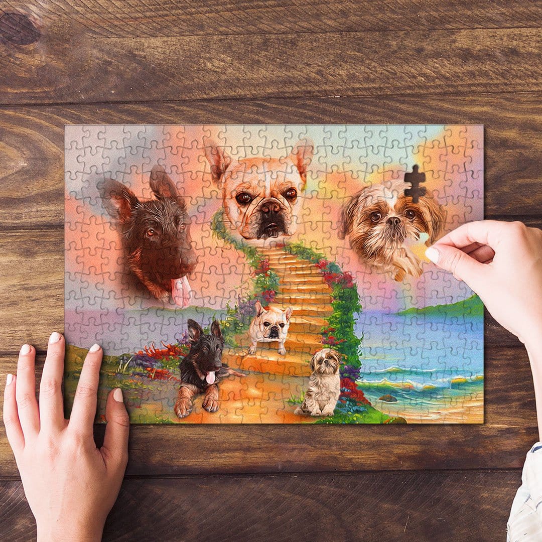 Rompecabezas personalizado de 3 mascotas &#39;The Rainbow Bridge 3 Pet&#39;