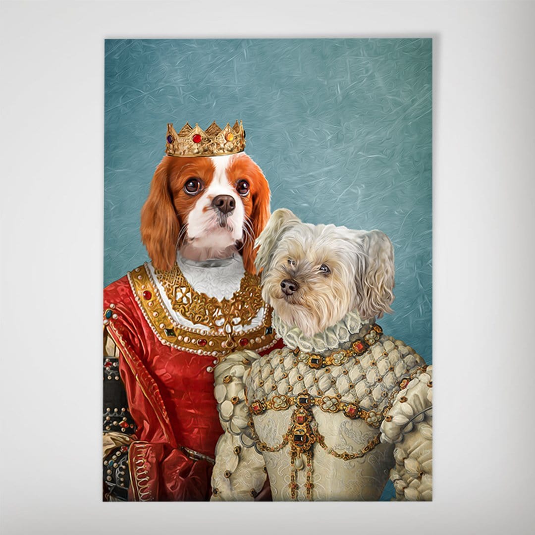 Personalized "Queen and Princess" 2 dog portrait poster featuring a Cavalier King Charles Spaniel and a Maltese.