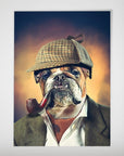 Personalized Sherlock Doggo poster featuring a bulldog in a plaid deerstalker hat and smoking a pipe.