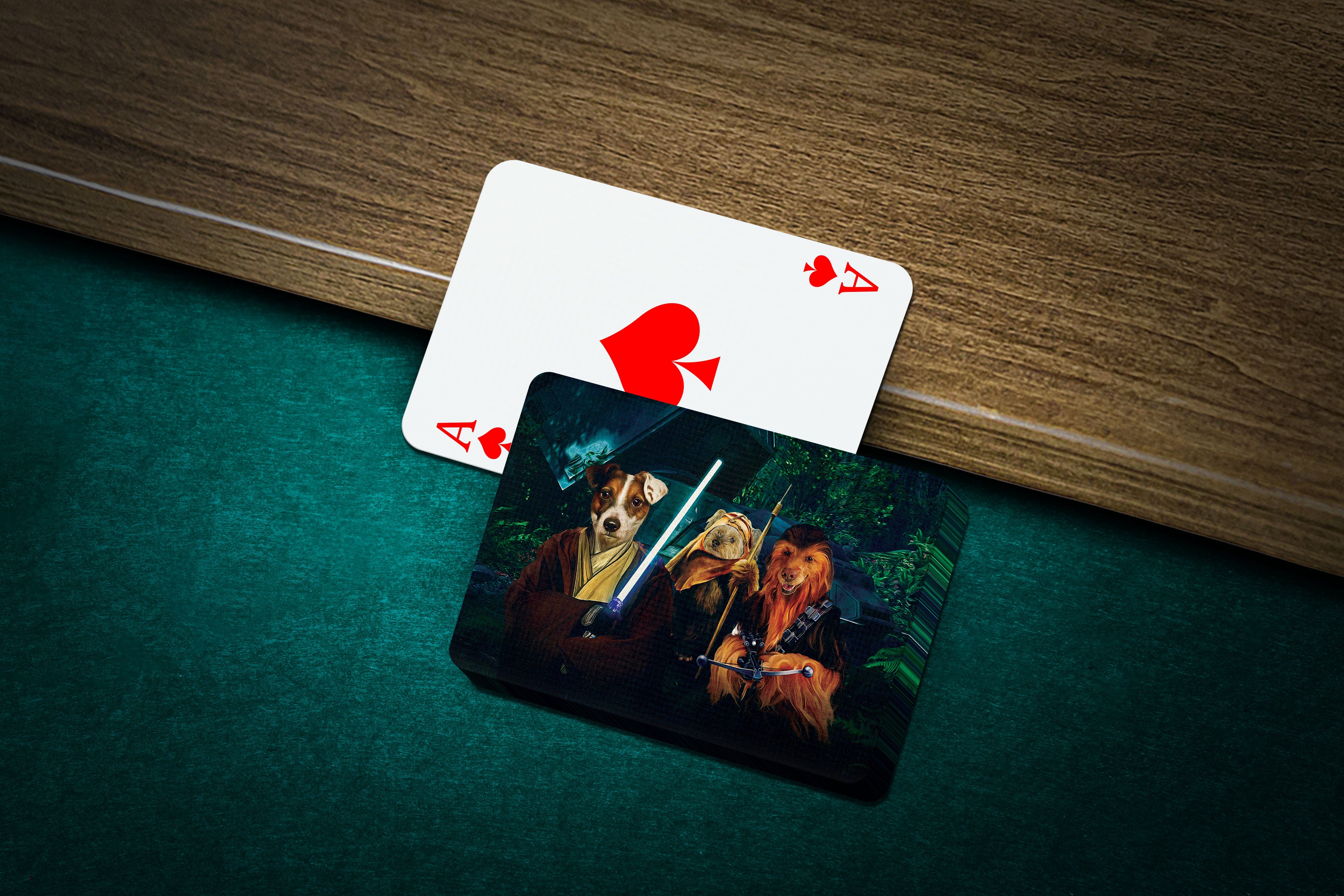Personalized Star Woofers 2 playing cards featuring custom pet portraits as Star Wars characters.