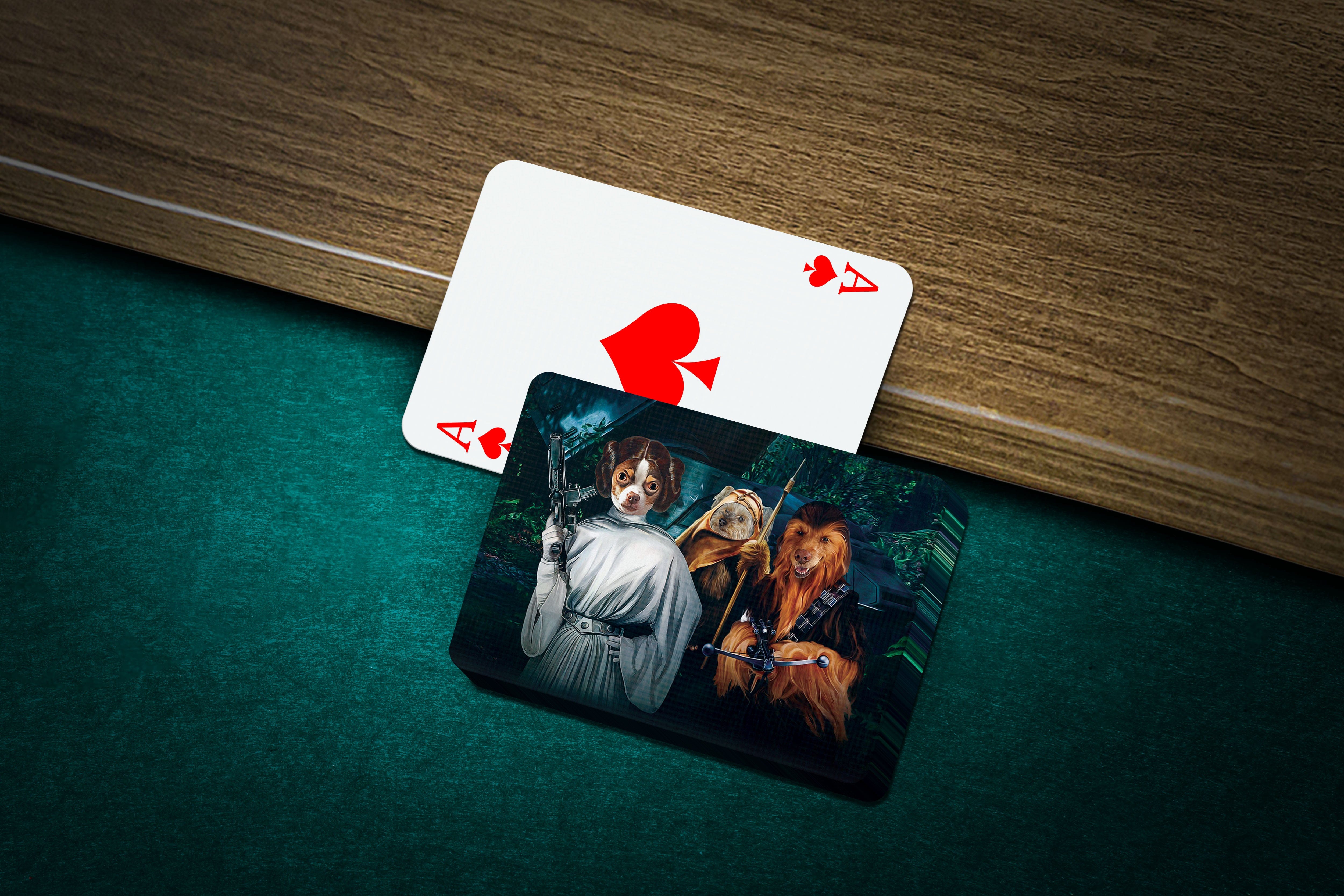 Personalized Star Woofers 3 playing cards featuring custom pet portraits as Star Wars characters.