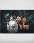 Personalized Star Woofers 3 poster featuring three pets as Star Wars characters: Princess Leia, an Ewok, and Chewbacca.