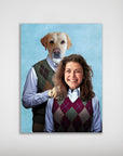 Personalized "Step Doggo & Human Female" poster featuring a woman and a Labrador in argyle sweaters.