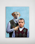 Personalized 'Step Doggo & Human' poster featuring a man and a golden retriever in matching argyle sweaters.
