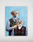 Personalized "Step Doggos" poster featuring a golden retriever and a Maltese in argyle vests on a blue background.