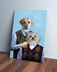 Funny Step Brothers-style dog portrait canvas with matching sweaters