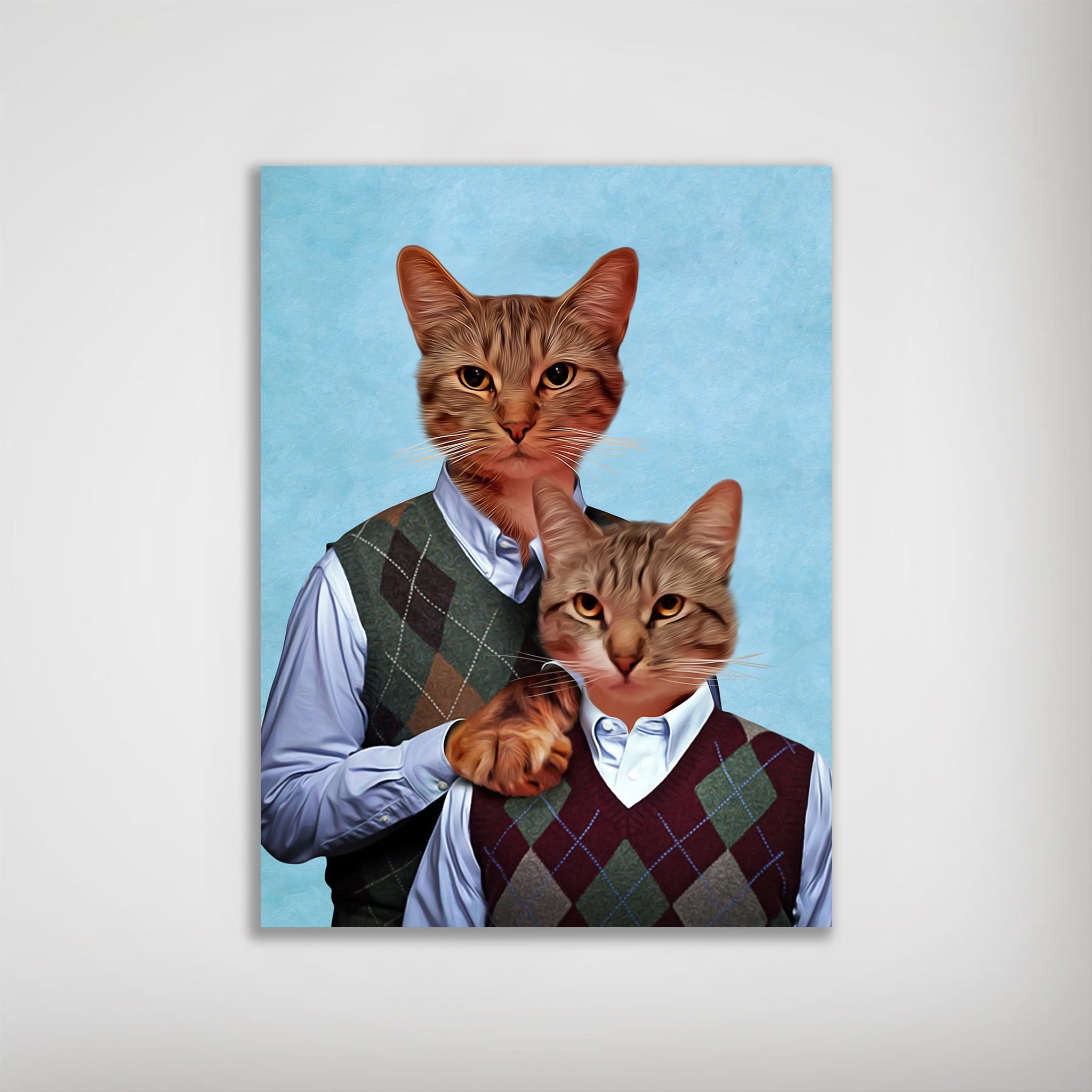Personalized Step Kitties poster featuring two cats in argyle sweaters on a blue background.