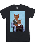 Black Gildan t-shirt with a personalized print of two cats in argyle sweater vests.