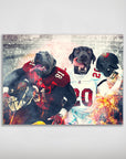 Personalized "Tampa Bay Doggos" poster featuring two pets as football players in red and white jerseys.