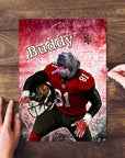 Personalized 'Tampa Bay Doggos' pet puzzle featuring a dog in a football uniform, with "Buddy" on it.
