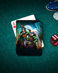 Personalized playing cards featuring two custom cartoon dog portraits in "Teenage Mutant Ninja Doggos" style.