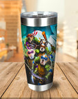 Personalized stainless steel tumbler with four dogs as Teenage Mutant Ninja Turtles.