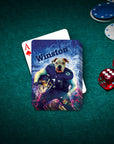 Personalized playing card featuring a bulldog's head on a football player's body, with the name "Winston".