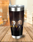 Personalized stainless steel tumbler with custom renaissance portraits of two dogs in Admiral and Captain uniforms.
