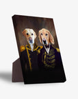 Custom pet portrait canvas featuring two dogs in Admiral and Captain uniforms, with a sturdy back stand.