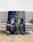 Personalized 2 pet blanket with dogs in military 'Army Veterans' renaissance style portraits.