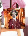 Personalized tote bag featuring a golden retriever pet portrait in a traditional Asian Empress costume.