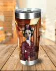Personalized stainless steel tumbler with a custom portrait of a dog dressed as an Asian empress.