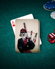 Custom personalized playing cards featuring a Shih Tzu dog portrait dressed as a Scottish bagpiper.