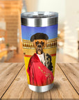Personalized stainless steel tumbler with a Boxer dog in a matador costume against a bullring background.