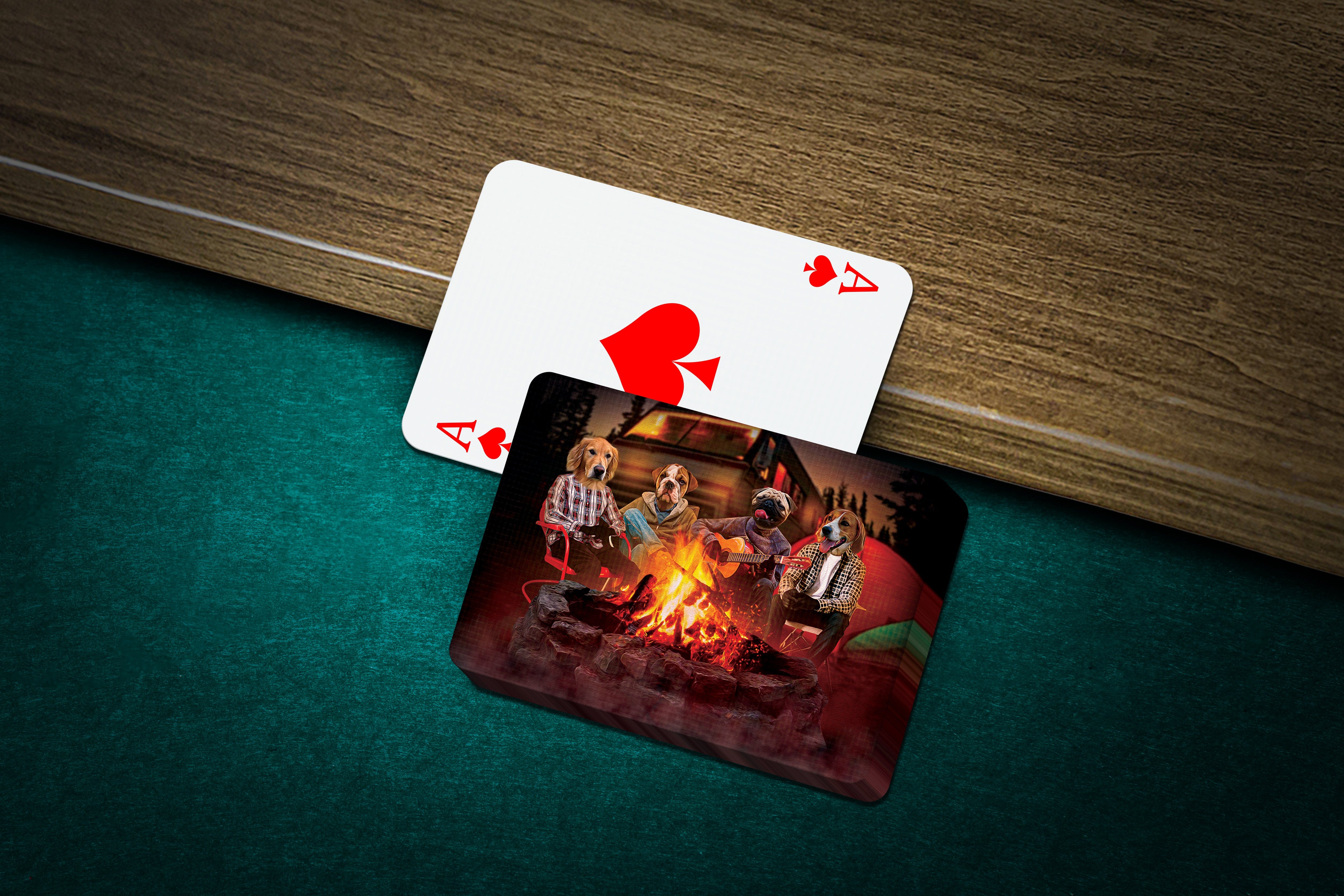 Personalized playing cards featuring four dogs in a custom 'Campers' portrait design.