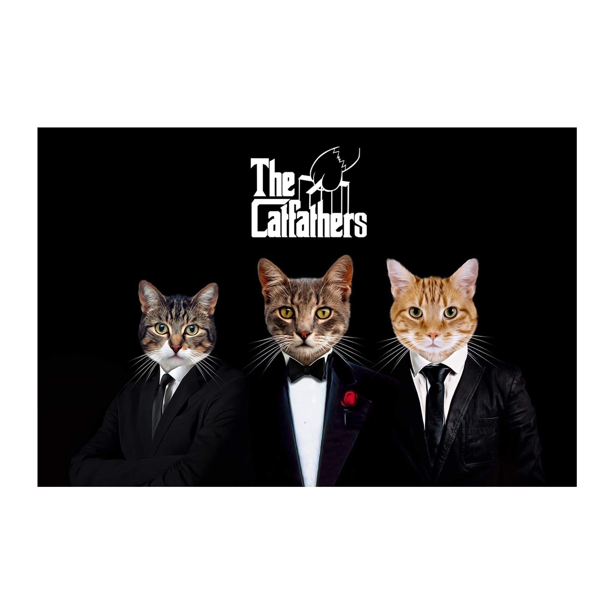 Custom digital portrait of three cats dressed in suits, "The Catfathers" title above.