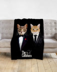 Personalized black minky blanket featuring two cats in "The Catfathers" renaissance royal portrait style.