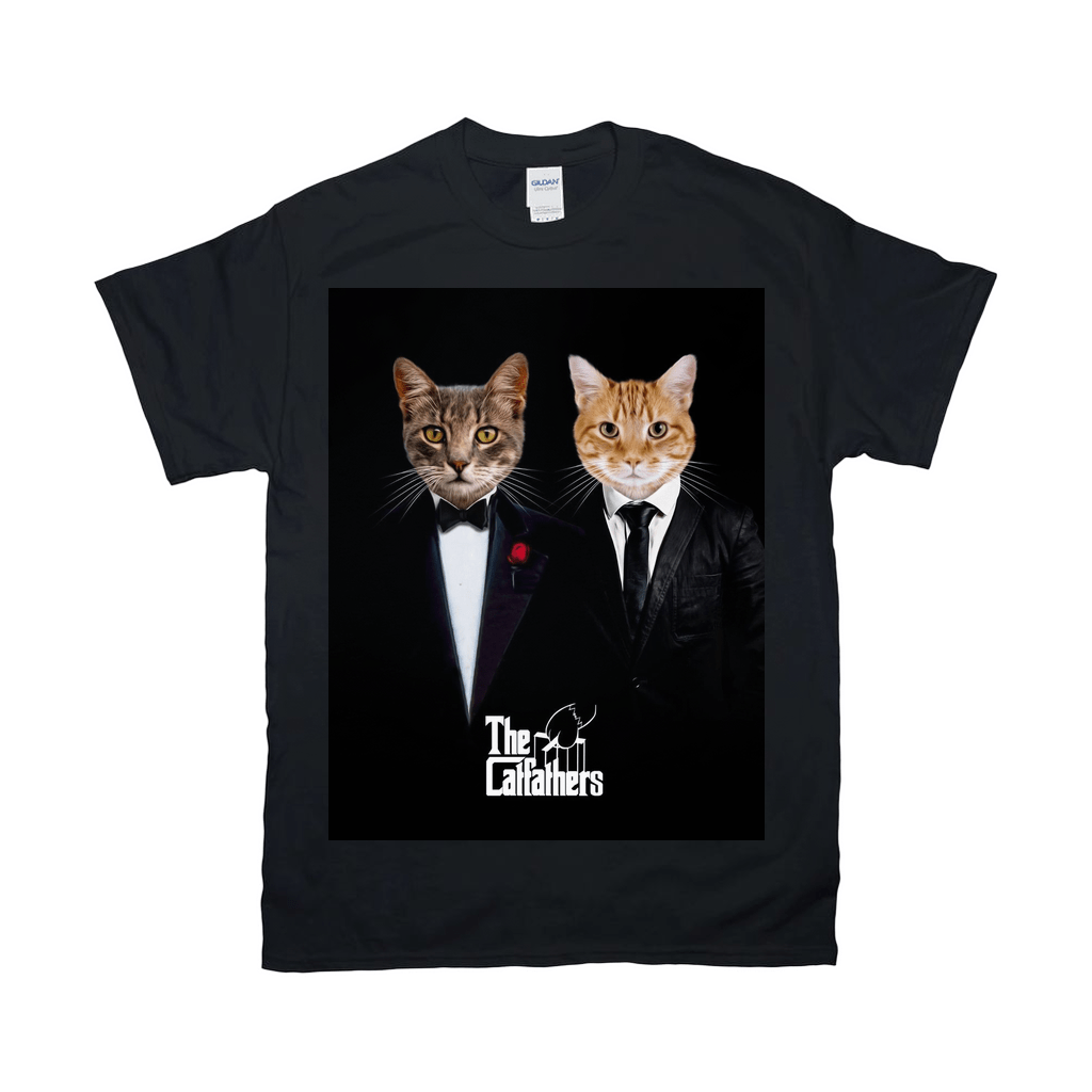 Black Gildan t-shirt featuring two cats in tuxedos with "The Catfathers" text.