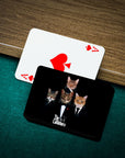 Personalized playing cards featuring four cats in "The Catfathers" style on a green felt table.
