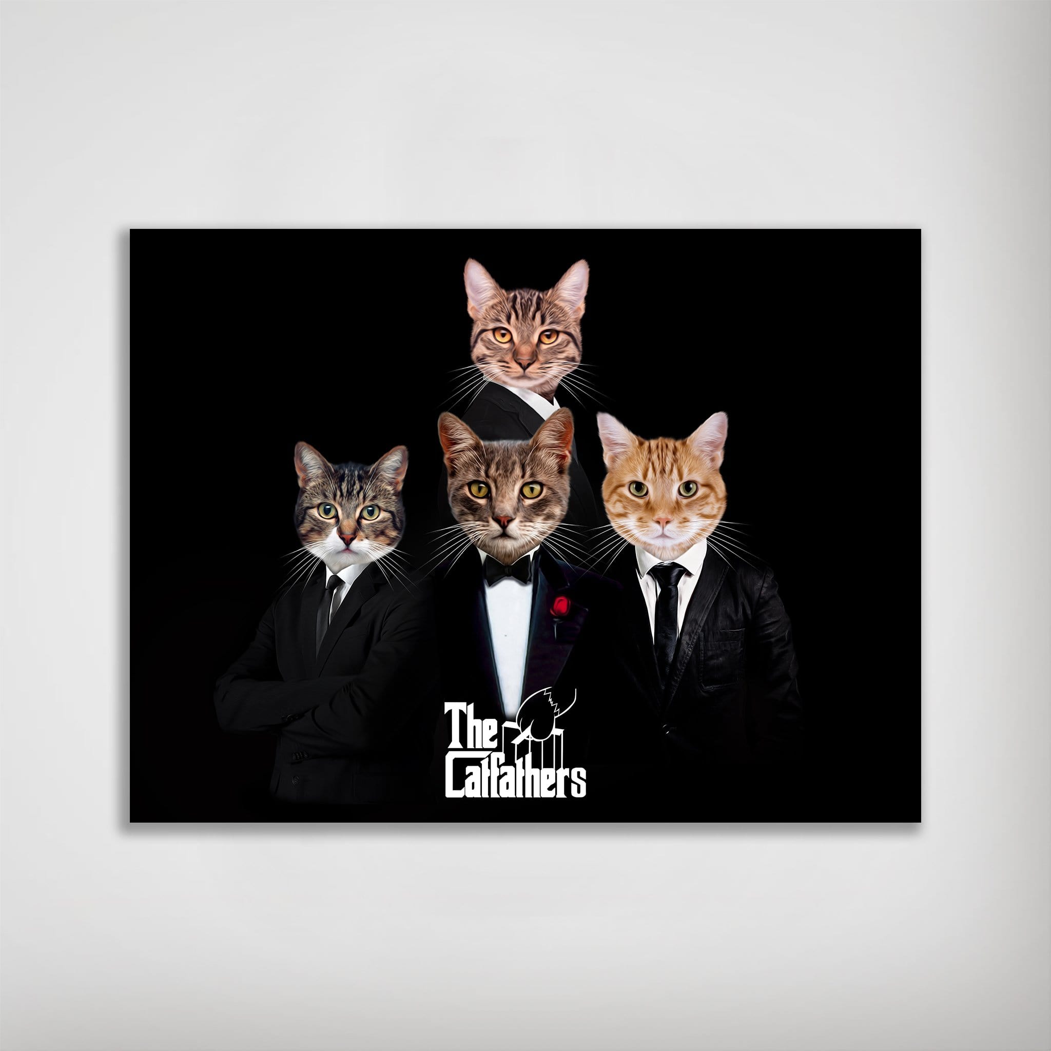Personalized 'The Catfathers' poster featuring four pets in suits against a black background.