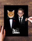 Personalized 'The Catfathers' puzzle featuring a custom portrait of a man and an orange cat in tuxedos.