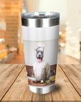 Personalized stainless steel tumbler with a custom dog chef portrait.