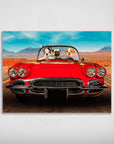 Personalized 'Classic Paw-Vette' poster featuring three pets in a red vintage convertible.