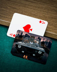 Personalized playing cards featuring 3 pets in a classic car, with a standard Ace of Spades card.