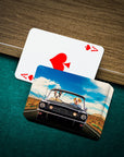 Personalized playing cards featuring two custom pet portraits in a classic car design.